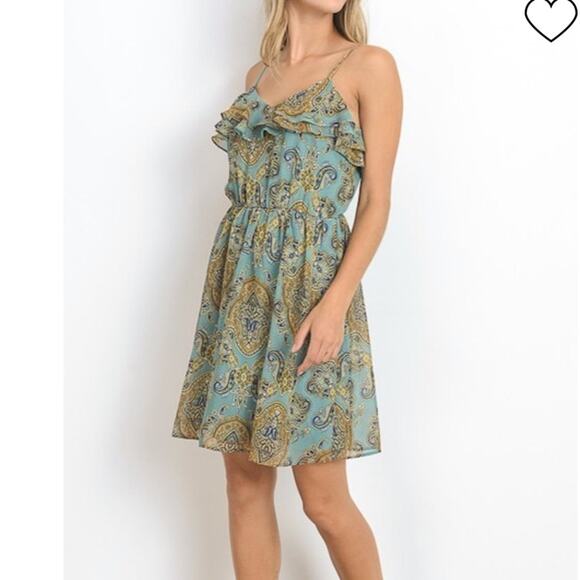 Doe + Rae Woman’s Double Ruffle Paisley Print Dress, EUC, Size Small - Picture 2 of 13